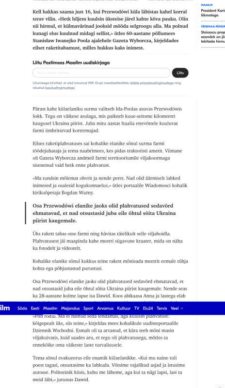 Screenshot Kaks raketikärgatust Poola piirkülas nõudsid farmi töödejuhataja ja traktoristi elu.png
