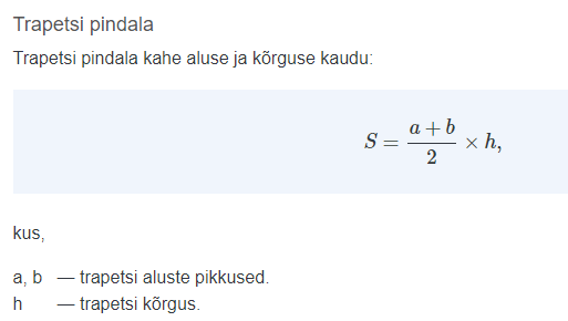 trapetsi pindala