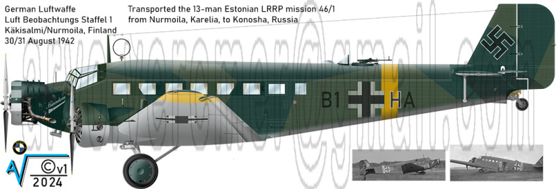 LH Ju 52 Kz  B1+HA Luft Beob Staffel 1 Nurmoila 1942 PORT v1 (1050px).jpg
